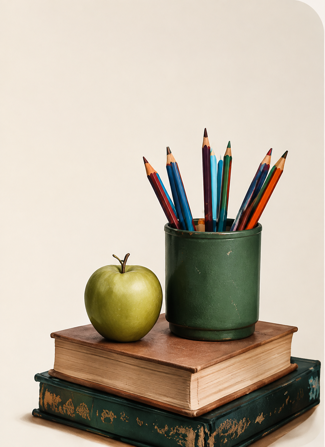 Books, pencils, and an apple for educators
